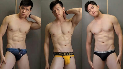 Trying on underwear with a Chinese guy | 中国肌肉男内衣试穿诱惑