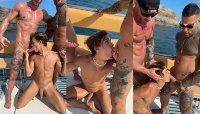Austin Ponce sucks two cocks on the deck of the boat